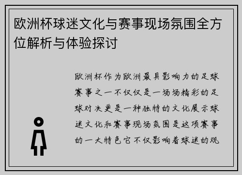 欧洲杯球迷文化与赛事现场氛围全方位解析与体验探讨