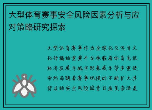 大型体育赛事安全风险因素分析与应对策略研究探索