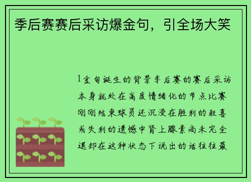 季后赛赛后采访爆金句，引全场大笑